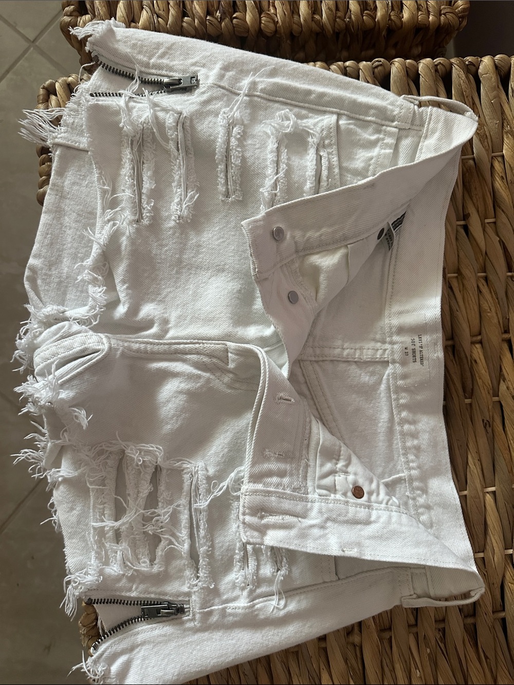 Levi's White Distressed Denim Jean Shorts